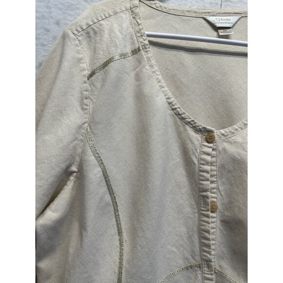 CJ Banks Linen Blend Women 2X Tunic Button Up Top Cream EUC - Picture 3 of 9